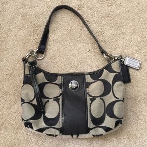 Coach Black & Grey Signature Stripe Demi Handbag